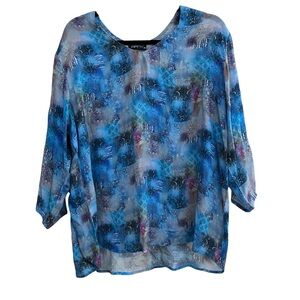 APNY Blue Multi-Pattern V-Neck Tunic Blouse - XXL